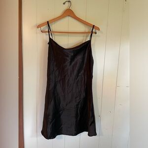 Cider Silky Black Slip Dress